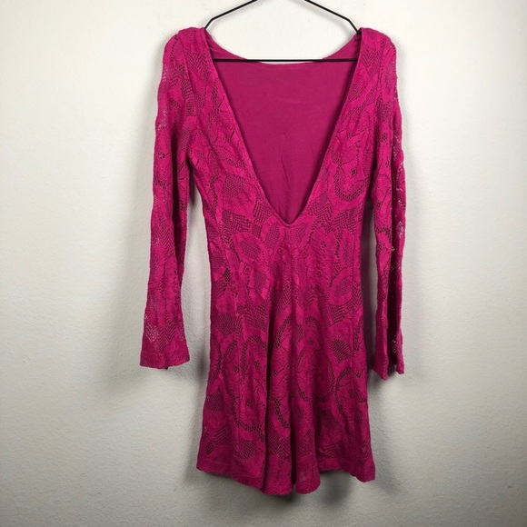 Nightcap Priscilla Crochet Lace Mini Dress Fuchsia - Picture 5 of 8